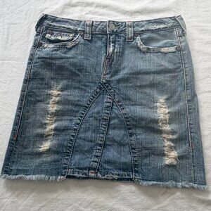 True Religion Distressed Frayed Denim Jean Mini Skirt - Size 30 - EUC
